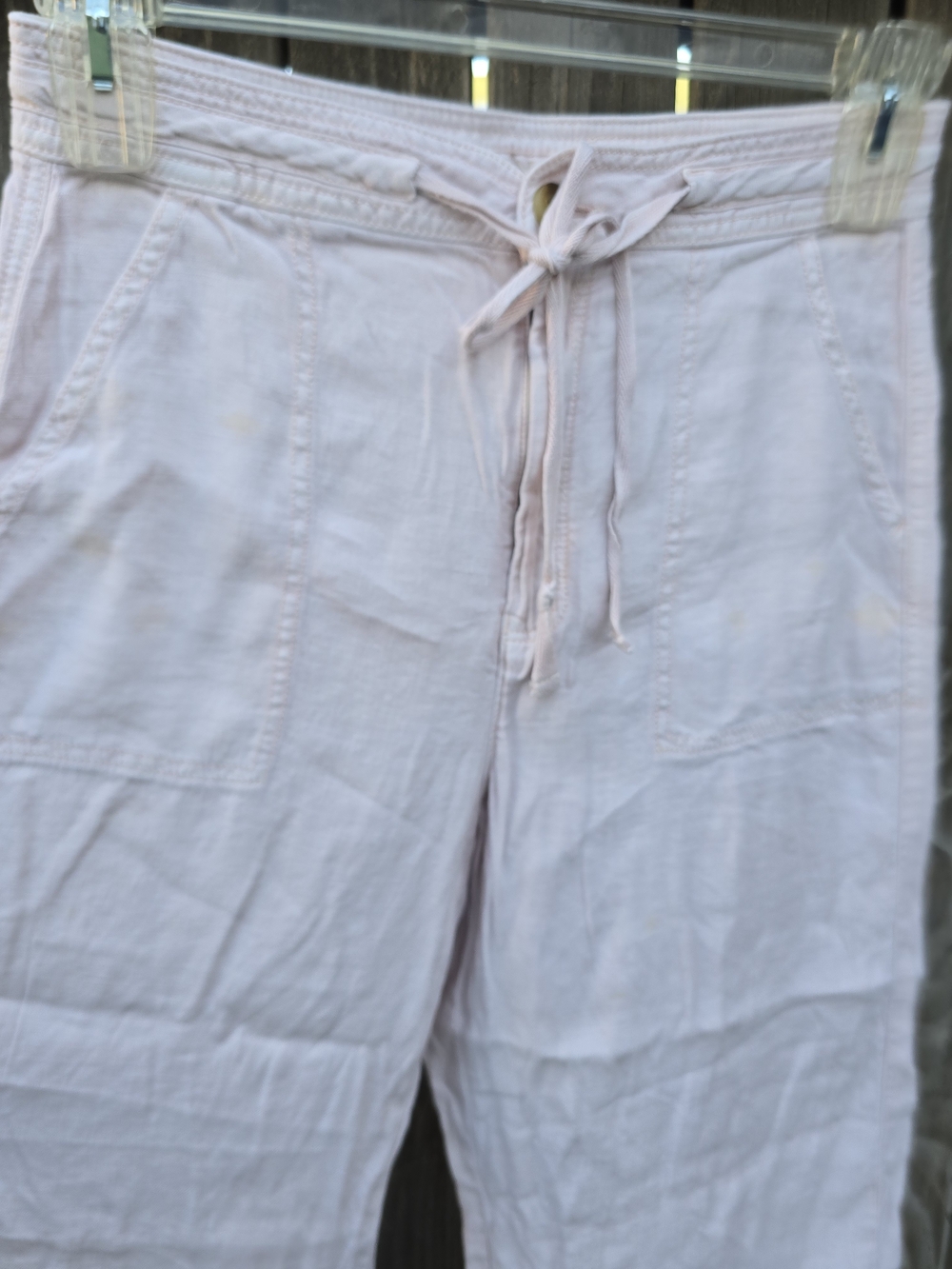 American Eagle Light Pink Drawstring Wide Leg Linen Pants Size 6 - Picture 7 of 14
